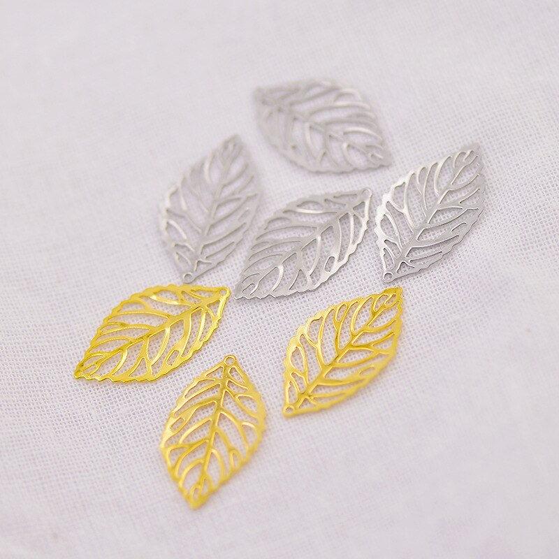20 stks/partij Goud Zilver Rvs Holle Bladeren Charms Handgemaakte DIY Europese Charme voor Armbanden & Hangers Sieraden Maken