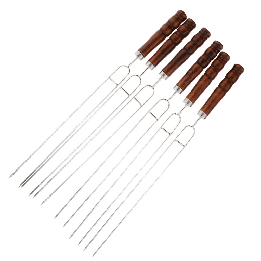 6 pièces en acier inoxydable Barbecue fourchette Barbecue brochettes Kebab cuisson bâtons pique-nique, réutilisable, antidérapant, pour Shish Kebab poulet aux crevettes
