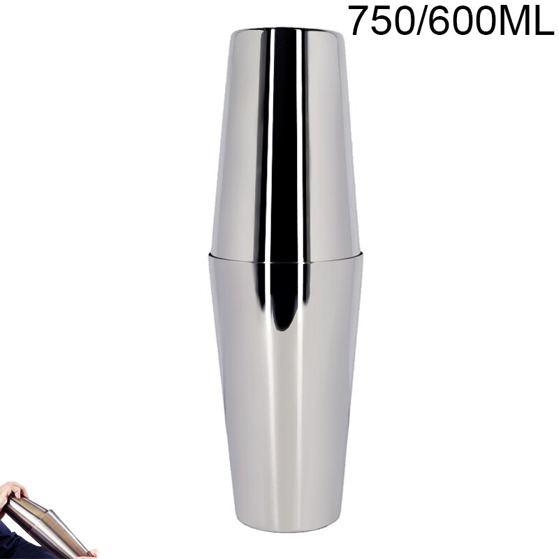 Stainless Steel Boston Cocktail Shaker Bar Set with Cocktail Recipe Booklet: 750 600ml Shaker