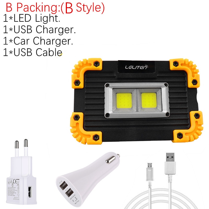 Usb genopladelig lommelygte bærbar cob led lommelygte udendørs jagt camping fakkel telt lanterne til 18650 or aaa batteri: B pakning -b stil / Intet batteri