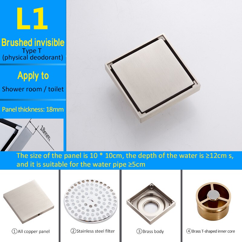 1Pc Floor Drains Stainless Steel Square Shower Floor Drains Tile Insert Drain Channel Kitchen Waste Kitchen Bathroom Accessories: 10