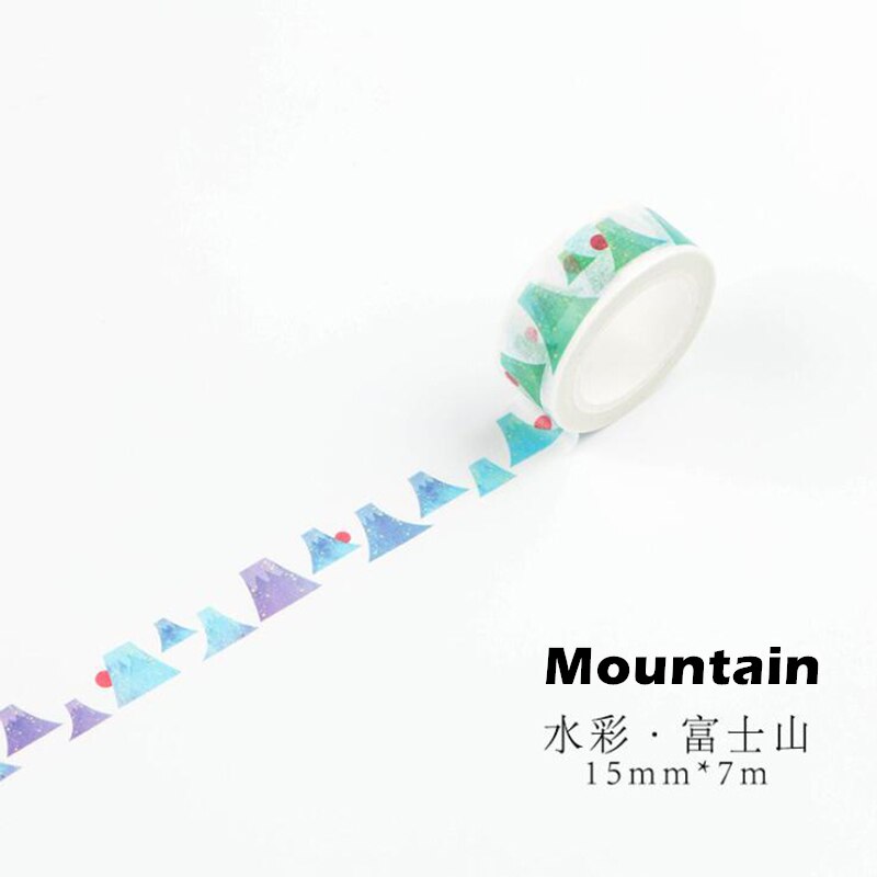 Akvarel papir washi tape 15mm farve hjerte diamant ballon galakse selvklæbende malertape dekoration klistermærker hjemme diy kunst  f147: Bjerg