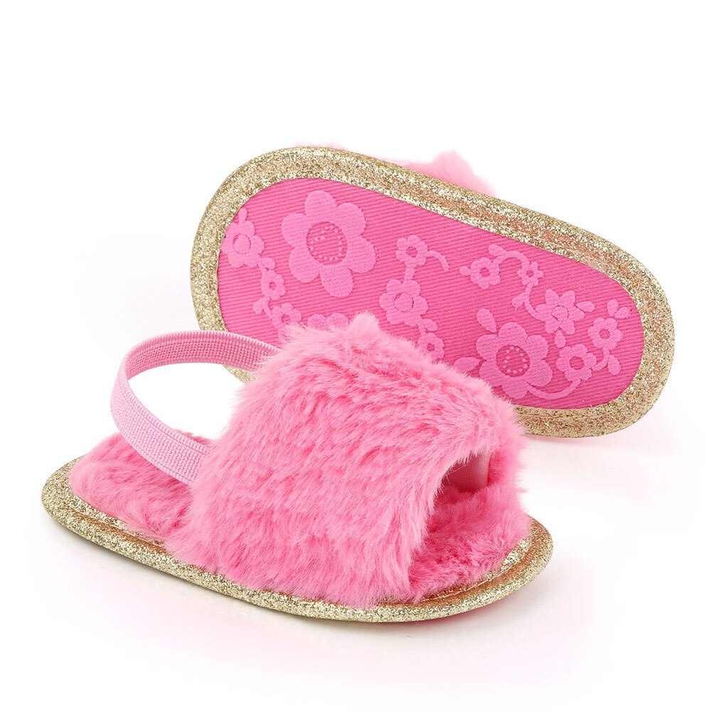 Spædbørn baby piger plys sandaler blød sål imiteret pels flade småbørn prewalker hjemmesko med elastisk bagstrop sko: 1 / 13