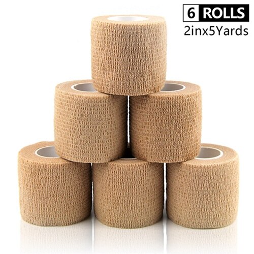 6 rollos de vendaje autoadhesivo impermeable no tejido gimnasio ejercicio deporte cinta transpirable muñequera vendaje cohesivo 5cm * 4,5 m: Caqui