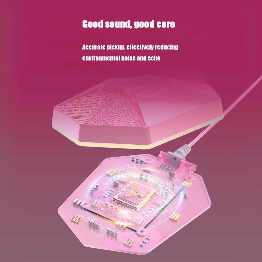 Pink USB Microphone Free Drive HD Sound Card Noise Reduction RGB Light-emitting Gaming Mike For Computer Gamer