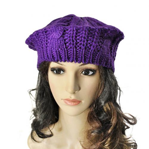 Womens Berets Hats Lady Beret Hat Braided Baggy Beanie Crochet Hat Ski Knitted Cap: Purple