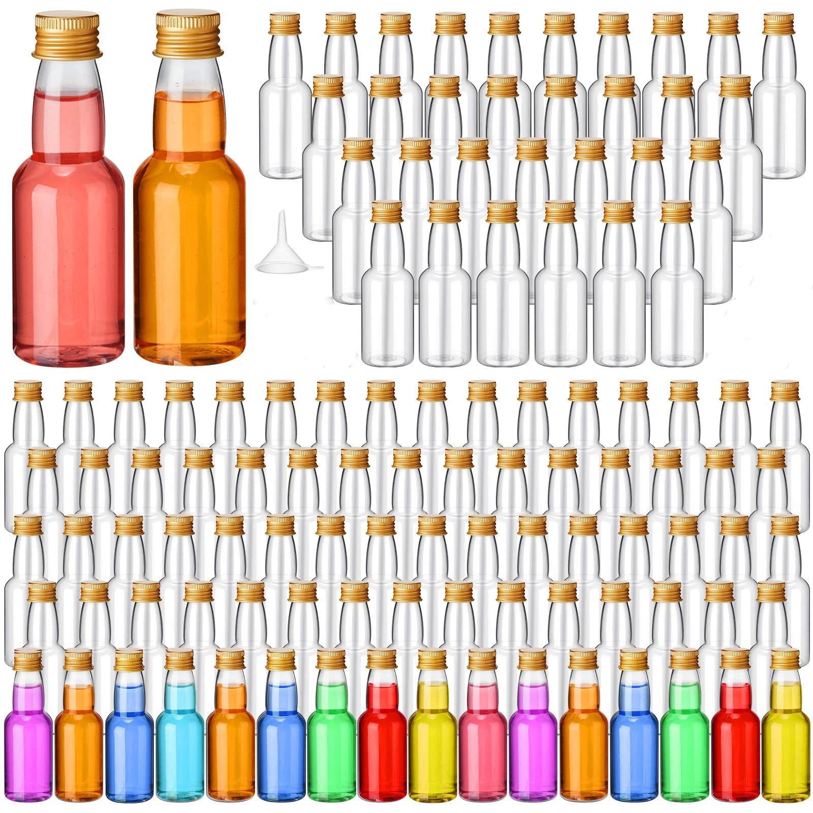 50pcs Mini Liquor Bottles, Plastic Alcohol Bottles Airtight Shot Bottles Little Spirit Bottle 25ml/0.85oz 1.7oz/50ml