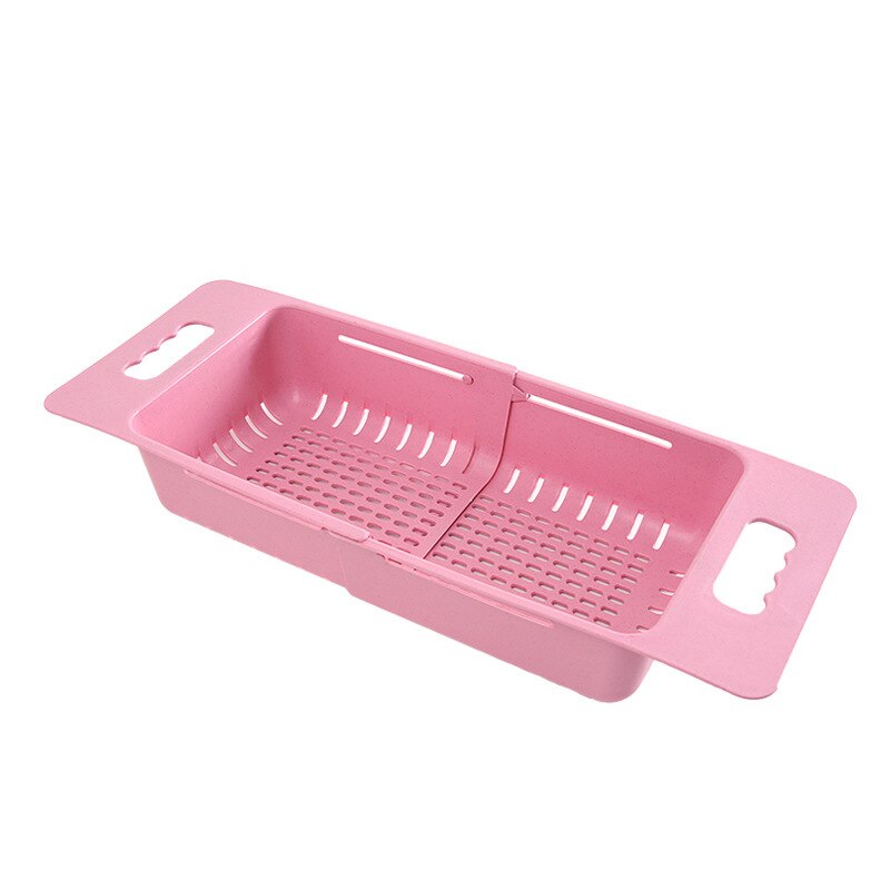 Household kitchen retractable adjustable sink retractable vegetable washing basket drain basket washing basket 1Pcs: Pink
