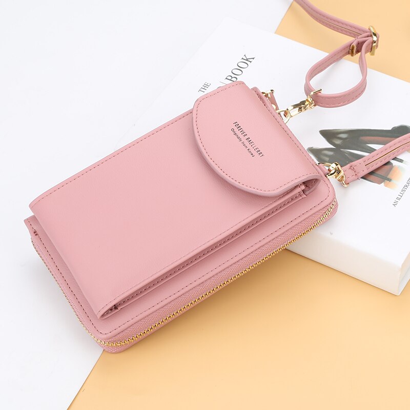 Carteira feminina para sempre baellery, carteira vertical para smartphone com zíper, bolsa de mão