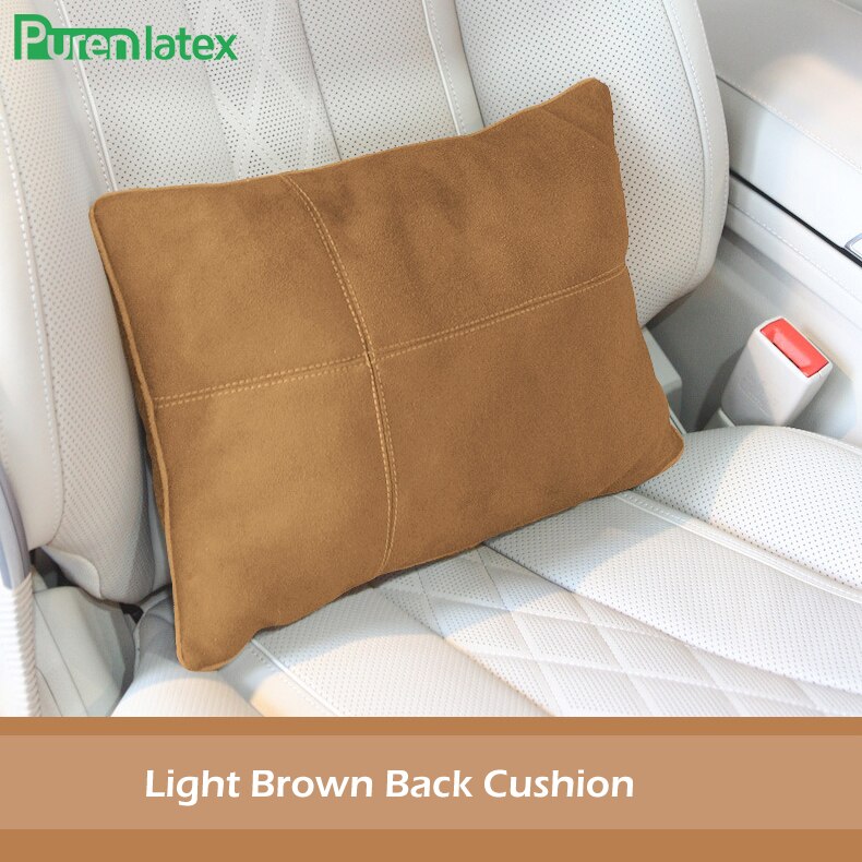 Ensemble de coussins de voiture en pur latex, oreiller orthopédique pour appui-tête en soie, protège le cou, soulage les douleurs à la tête, coussin de siège de conduite, oreiller automatique: Coussin marron clair