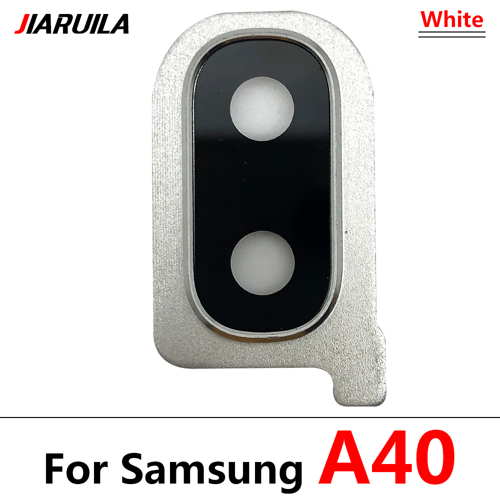 Back Camera Glass Lens + frame For Samsung Galaxy A10 A30 A40 Rear Housing Back Cover With Metal Frame Holder Replacemen: A40 white