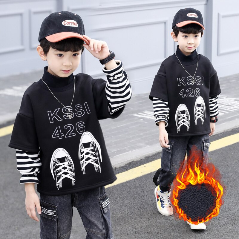 Sudaderas con capucha de algodón y forro polar para niños, Tops gruesos de terciopelo durados y cálidos, para invierno y otoño, ropa para adolescentes,
