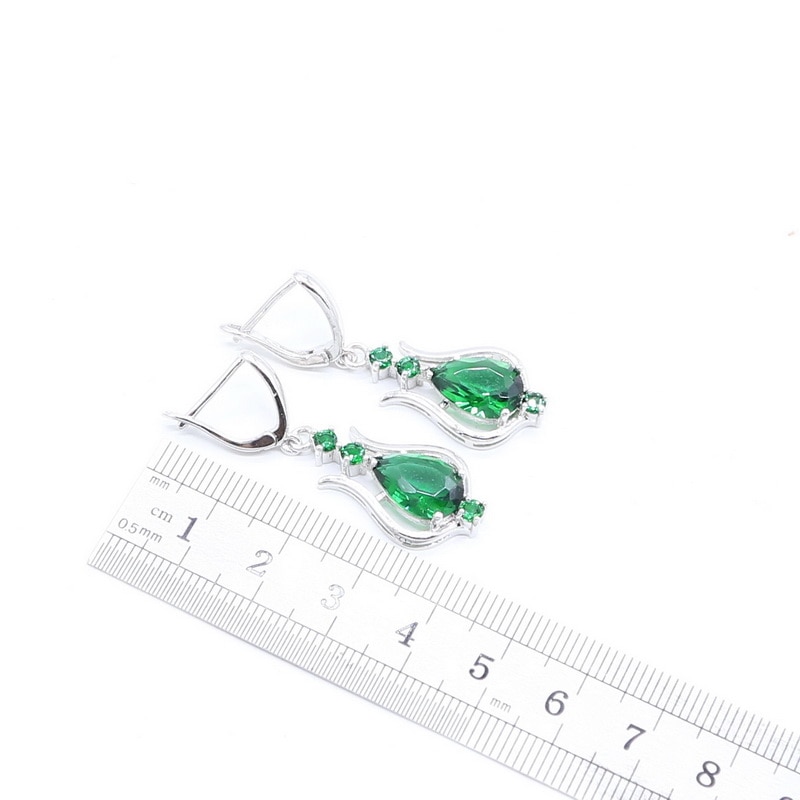 925 Sterling Silver Jewelry Green Emerald Necklace dangle Earrings For Women Costume Jewelry Sets Free
