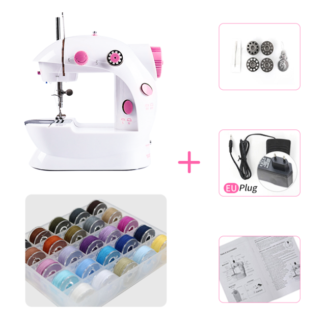 Sewing Machine Portable Household Mini Sew With Foot Pedal Night Light Double Thread Pink Colour For Tailor Table: 03-Z3-EU