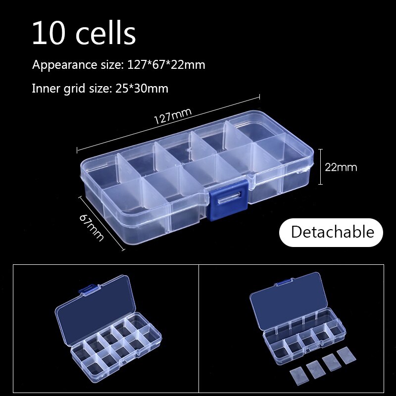 12 Sizes Plastic Storage Jewelry Box Compartment Adjustable Container for Beads earring box for jewelry rectangle Box Case: 10 cells small