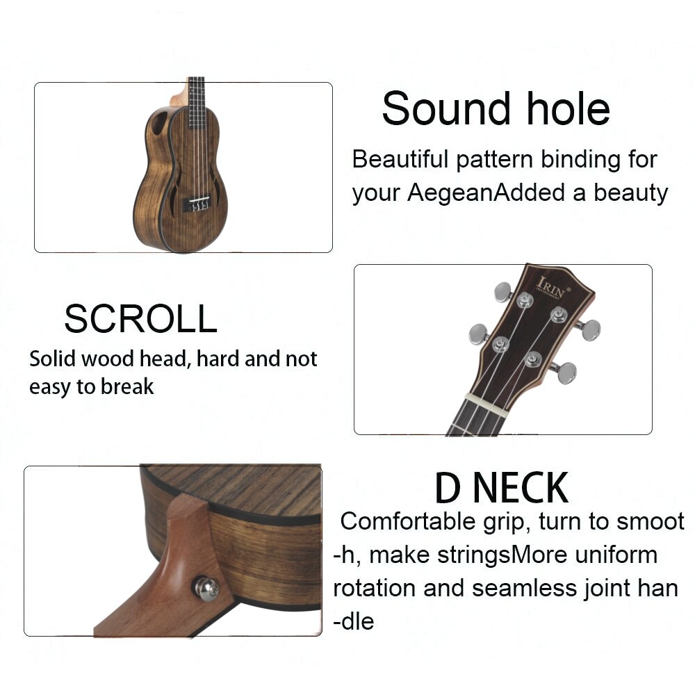 IRIN-Ukelele Hawaiano de 26 pulgadas, 4 cuerdas, cuerpo de nogal, cuerda de nailon, perilla de Metal, Ukelele para niños, estudiante principiante