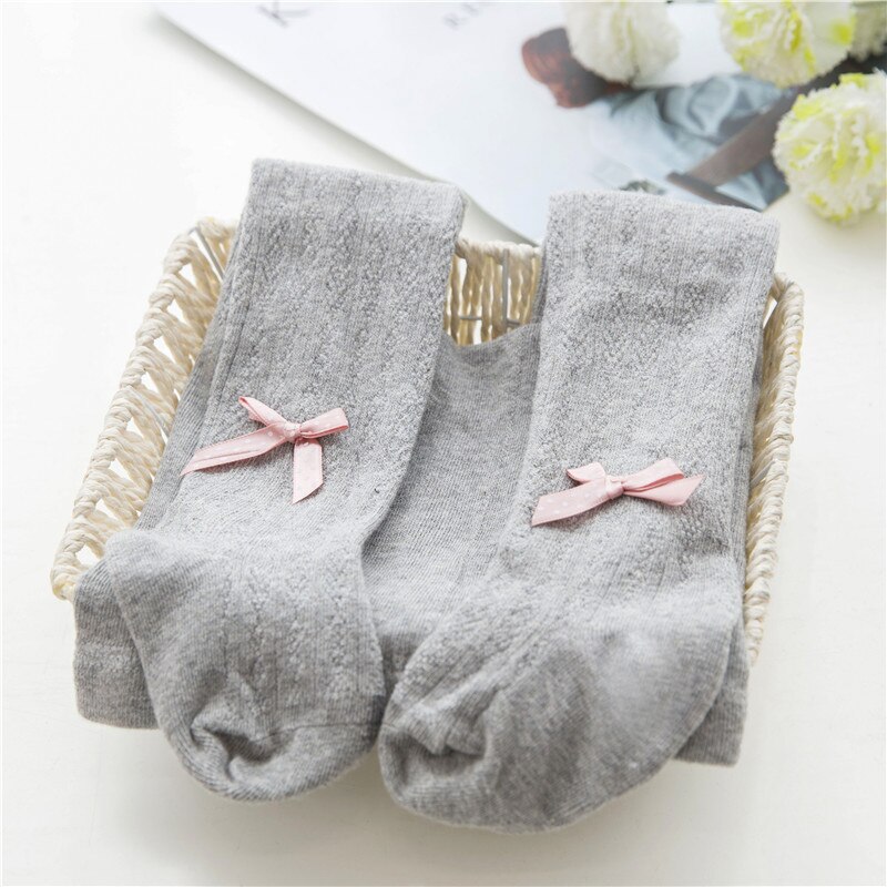 Meisjespanty's, katoenen babypanty's, lente en herfst, grote pp plus-bestand, baby jumpsuit, onderkant, meisjes, kinderen, kleine strik, sokken: Grijze panty / 1 to 2 jaar