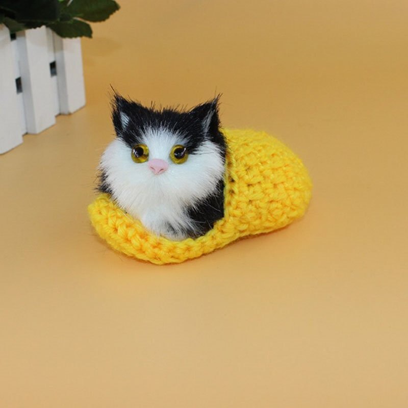 Jouet joli chaton miaou pression 1 pièce | Mignon petits chats dormir ou assis, pantoufle drôle petit chat sonnant, décoration de maison voiture et de bureau: L