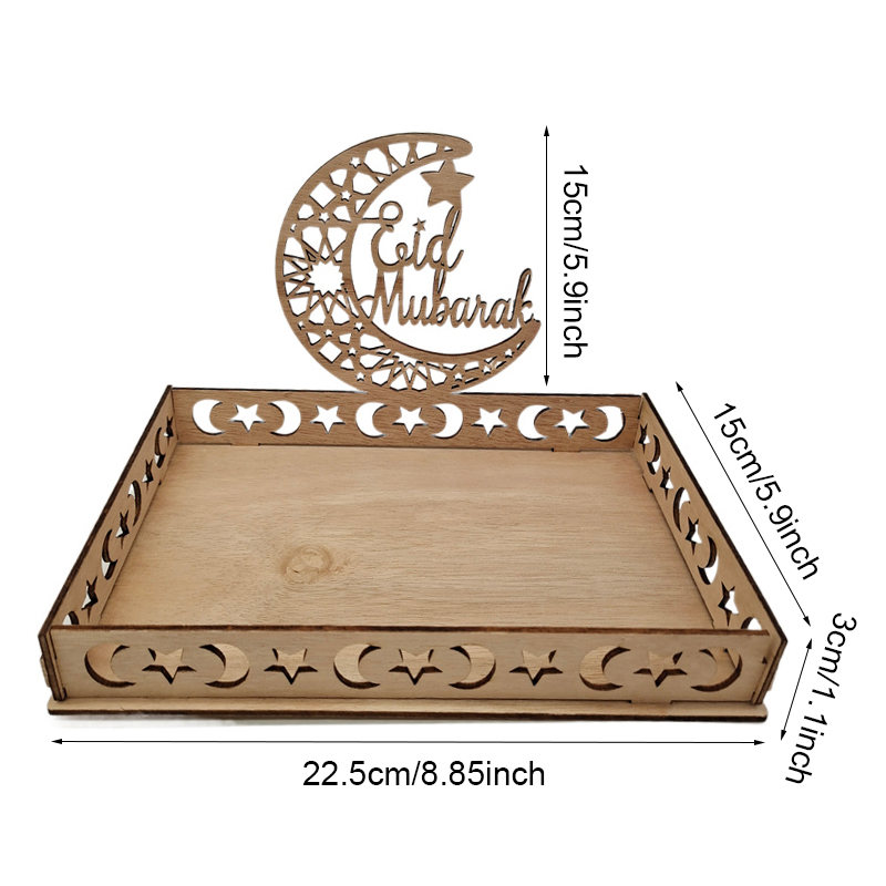 Eid Mubarak Wooden Food Tray Ornament Islamic Muslim Party Decoration For Home 2022 Ramadan Kareem Eid Al Adha Supplies: E