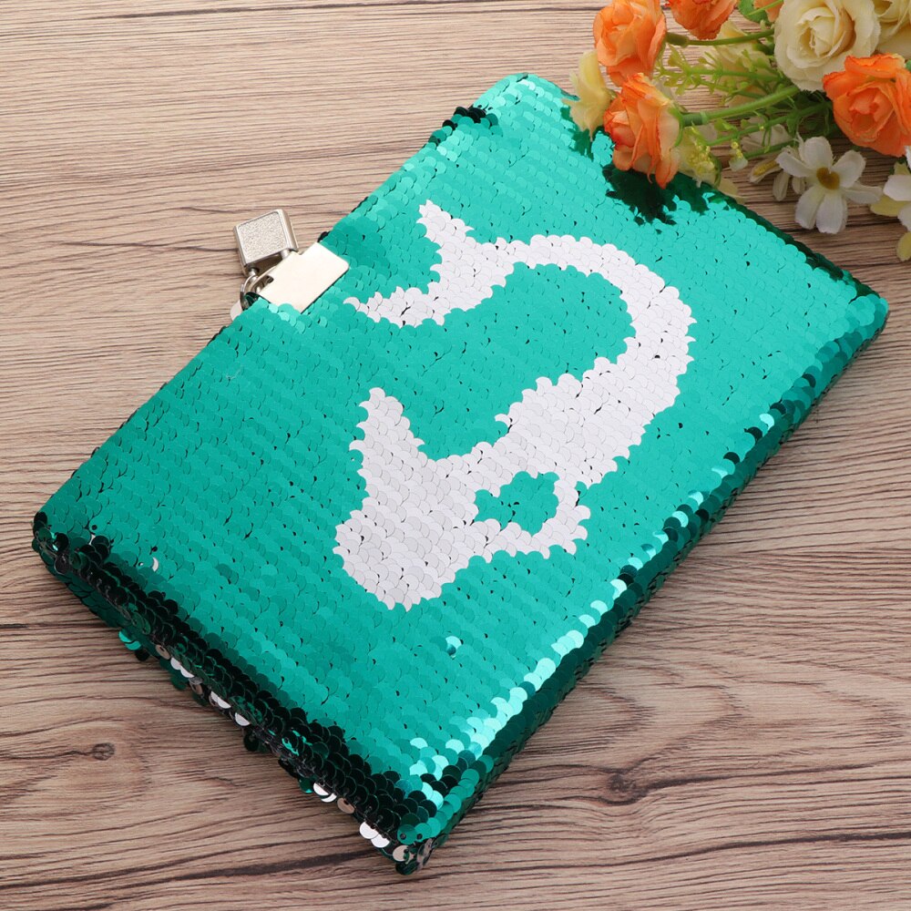Mermaid Pattern Sequin Journal Notebook Writing Notebook Planner Personal Diary Organizer with Lock (Light Green+Silver)
