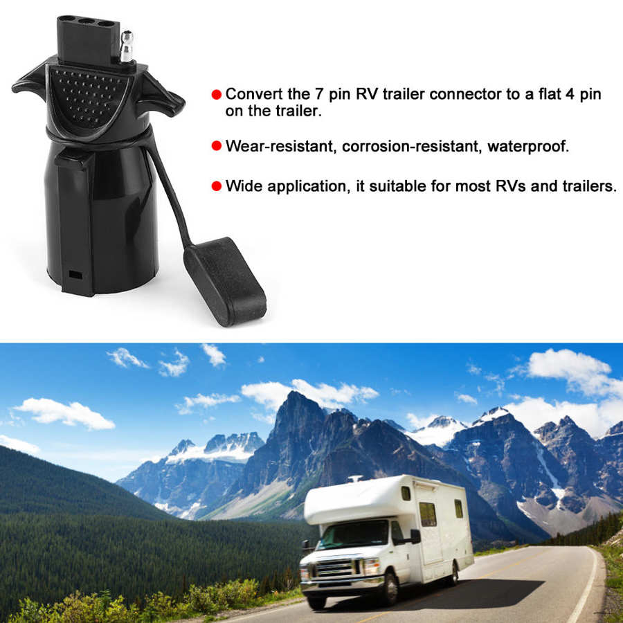 7 Blade to Flat 4 Pin Adapter Converter Waterproof US Connector for RV Trailers
