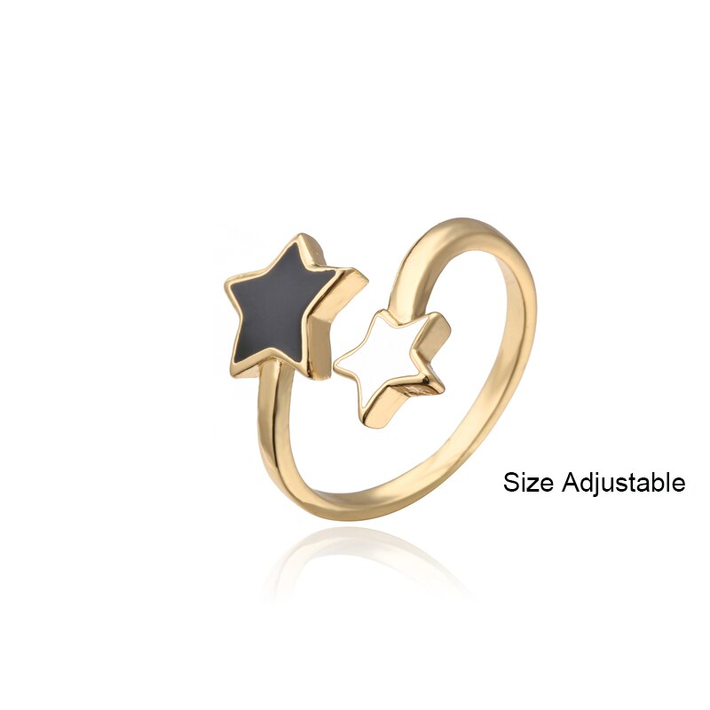 neue Schwarz/Weiß & Rosa/Gelb Öl Sterne Offene Ring Für Frauen Mädchen Gold Farbe kupfer Party Ring Schmuck