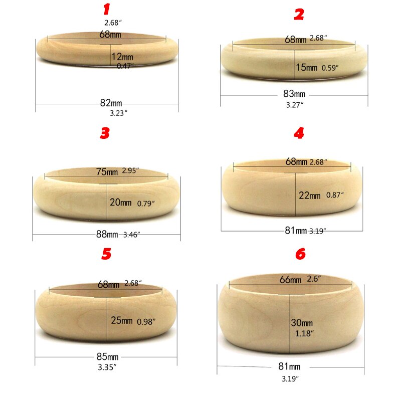 Pulsera de madera en blanco sin terminar, anillo de madera Natural redondo, Círculo de madera para fabricación de joyas manualidades DIY, 6 uds.