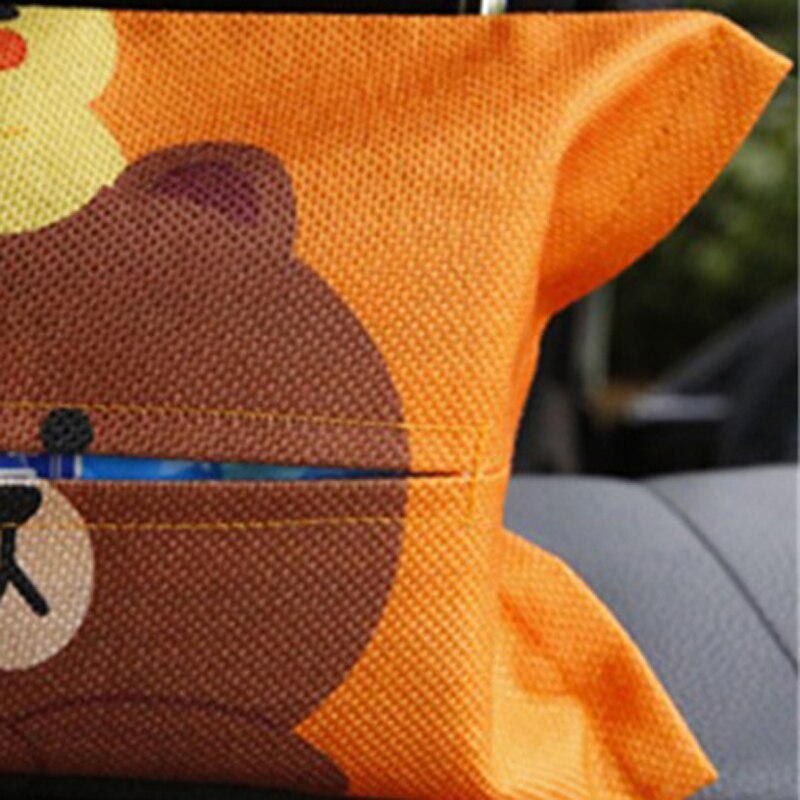 Cute Cartoon Car Universal Tissue Box Set Cotton and Linen Tissue Box Sunshade Seat Hanging Decorative Items: Orange