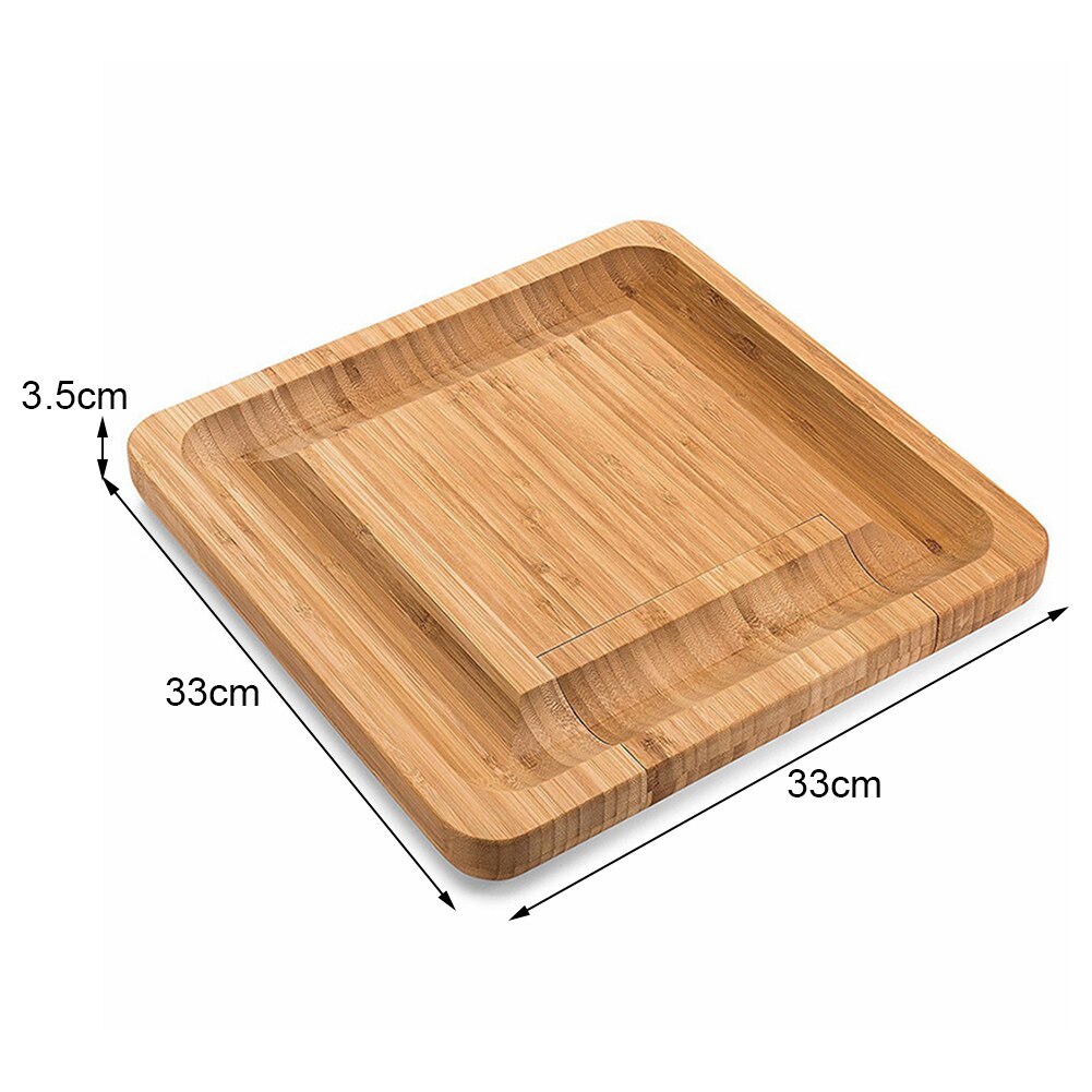 33 x 33 x 3.5cm Bamboo Cheese Board Slide-Out Drawer Serving Platter Wood Desktop Household Fruit Organize Gadgets