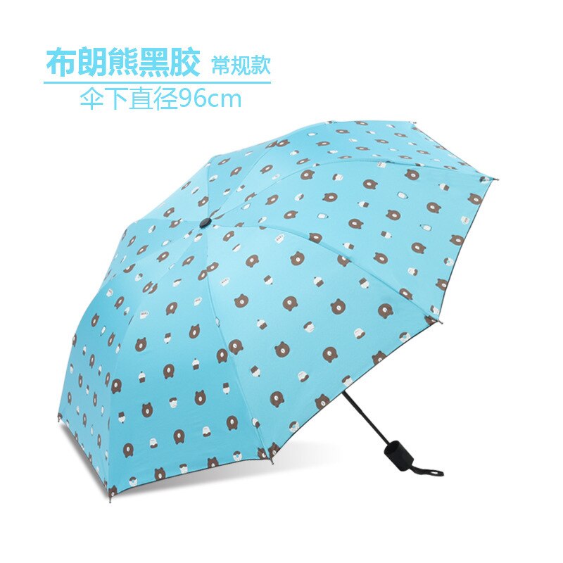 Stil tegneserie bjørn vinyl paraply solafvisende college stil tredobbelt paraply frisk paraply uv parasol: Blå