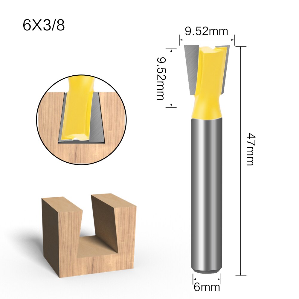 6pcs 6mm Shank 1/4 Dovetail Joint Router Bits Set 14 Degree Woodworking Engraving Bit Milling Cutter for Wood: 6X9.52