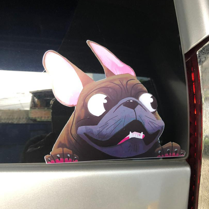 Auto Styling Cartoon Hond Stickers Franse Bulldog Voorruit Vinyl Decal Decor Waterdichte Creatieve Auto Stickers Decoratie 12*14Cm