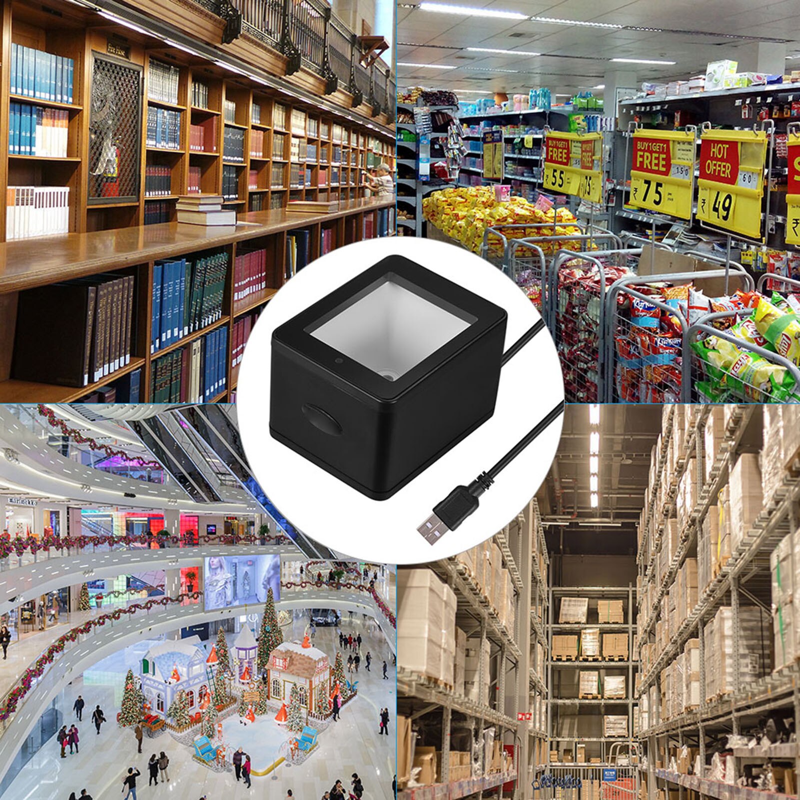 YHD-9800 Desktop 1D/2D/Qr Barcode Scanner Usb Bedrade Bar Code Reader Cmos Hand-Gratis Voor mobiele Betaling