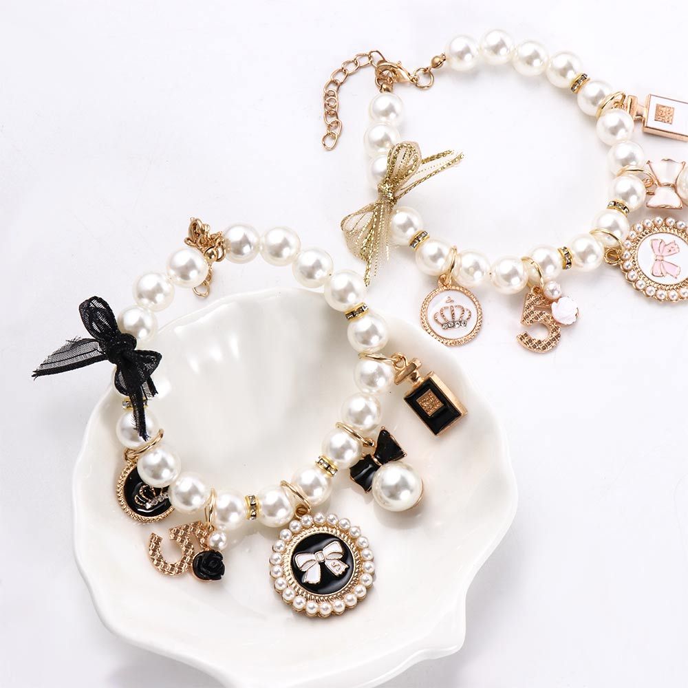 Collier de perles pour animaux de compagnie, collier avec nœud de princesse pour chien, bijoux pour chat, accessoires mignons pour chiot, chaîne pour Chihuahua, bijoux de mariage