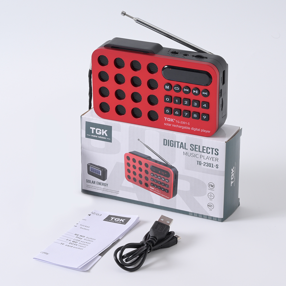 Digital Radio Speaker Music Player Bluetooth-Compatible Solar Charging/Rechargeable Battery Operated MP3 Player Built-in Speaker