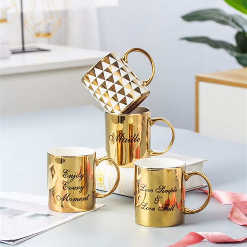 Luxus Gold Überzogene Keramik Porzellan Buchstaben Trinken Kaffee Tee Becher sammeln Kreative Reise Tasse Becher Heimat Dekor Nizza