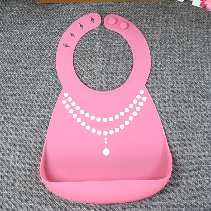 Baby's Bibs Waterproof Soft Edible Grade Silica Gel Saliva Towel Dining Pocket: bib pink necklace