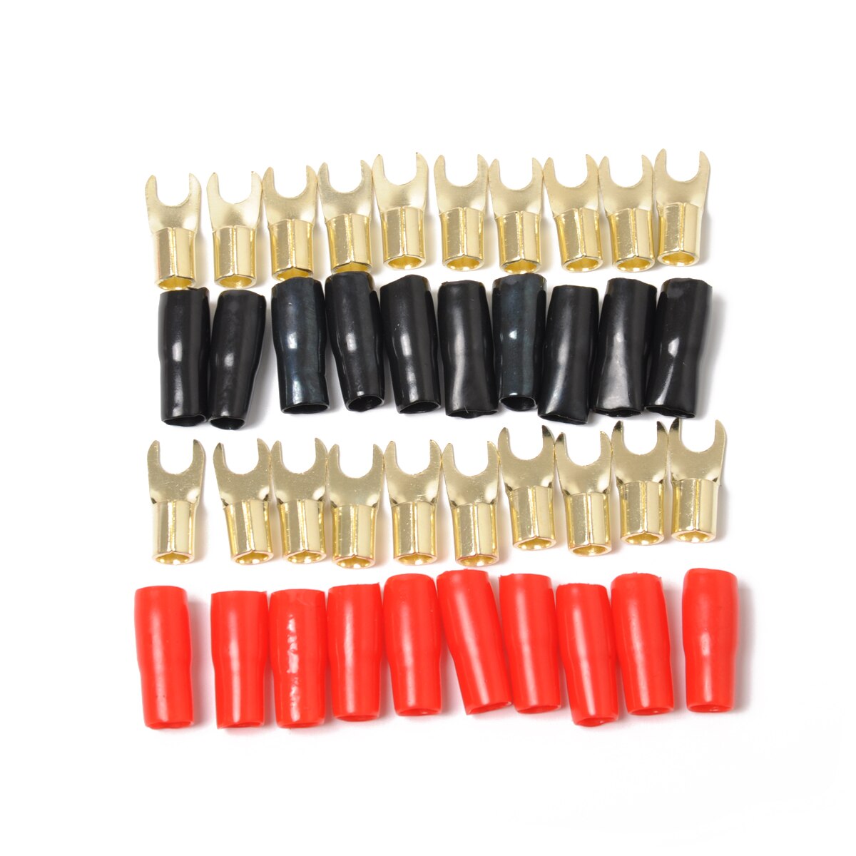 Koperen Vergulde 8 Ga Strip Spade Vork Adapters Connectoren Stekkers Crimp Barrière Spades Voor Luidsprekerkabel Kabel Terminal Plug: 10 Pairs