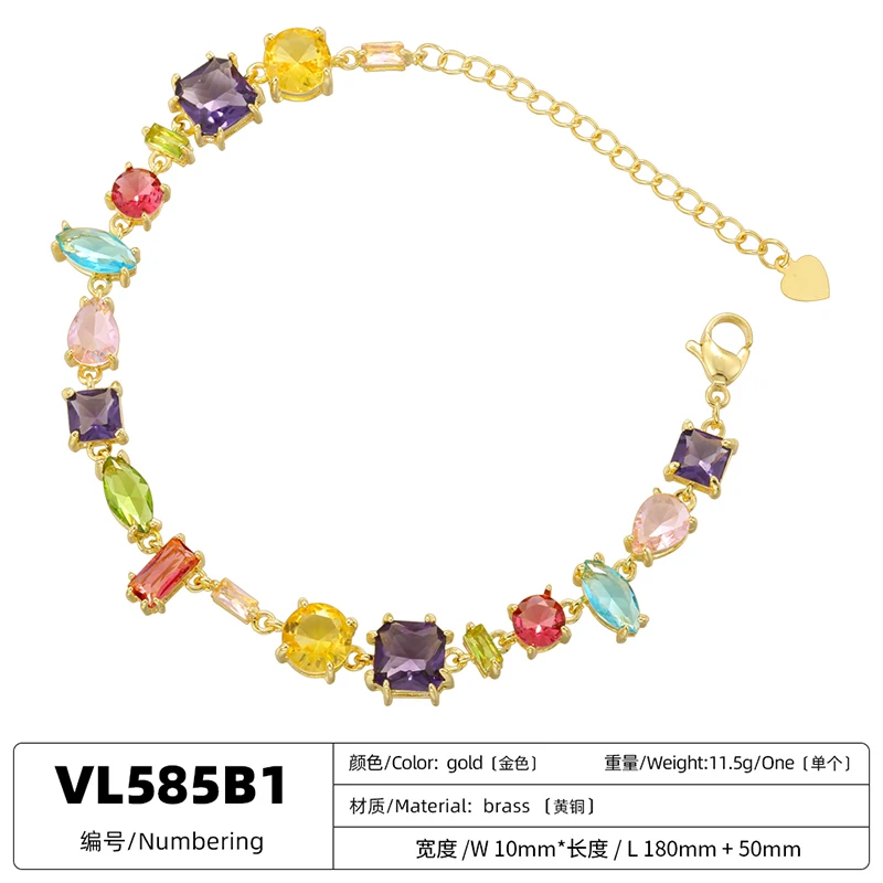 ZHUKOU 18K Golden Plated Colourful Crystals Collarbone Necklace Ladies Beaded Bracelet Ladies Jewellery:VL585 VL586