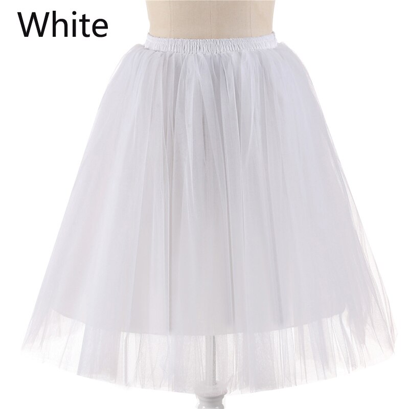 Woman Petticoats Underskirt Knee Length Short Wedding Crinolines Puffy Tutu Adulto Rockabilly Tulle Dress Skirt Slip Jupon Femme: White