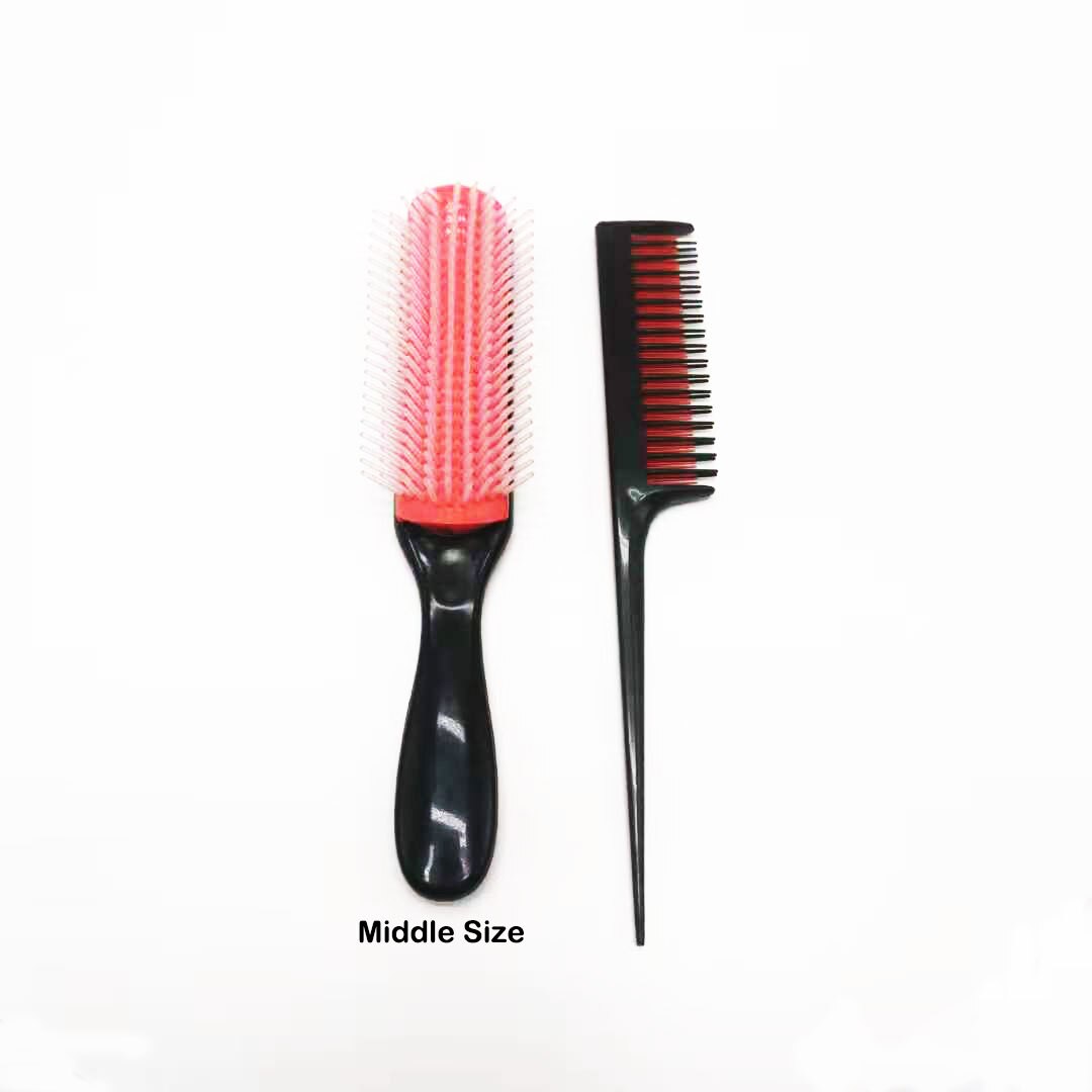 Peine de 9 y 5 filas para desenredar el cabello, cepillo de cola de rata, peinado, pelo mojado y rizado liso, cepillo de masaje para el cuero cabelludo para mujer: Middle kit 2