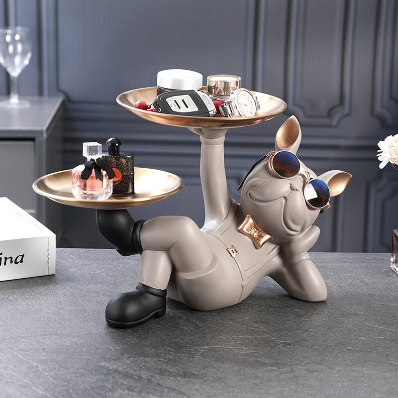 Statue de majordome en résine avec plateau de rangement pour chien, ornement de Table pour salon, Sculpture décorative, artisanal