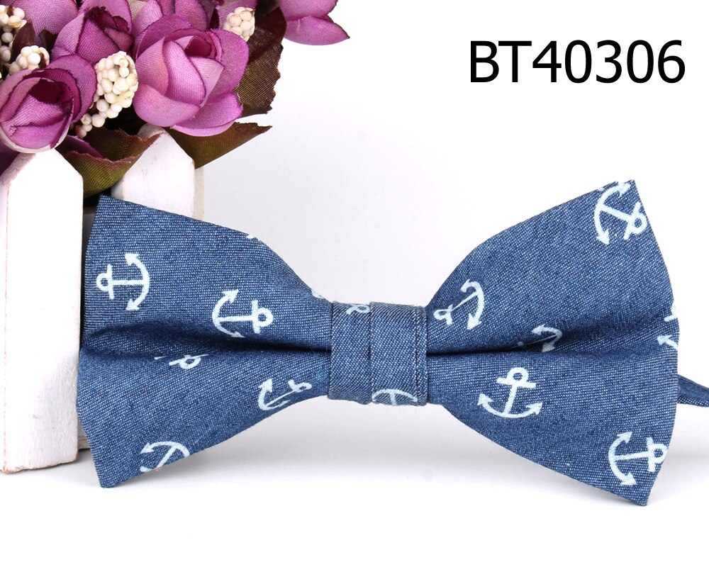 Nœud papillon en jean pour marié, pour homme et femme, cravate en Denim, bleu, motif Floral: BT40306