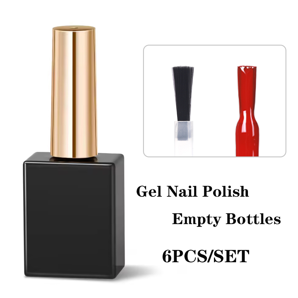 15 ml 6 stks/set Lege Gel Nagellak Flessen Met Borstels Nagels Gel Glazen Container Hervulbare Cosmetische Pot Manicure Nagelriemolie