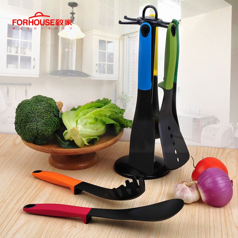6 Pcs/Set Nylon Kitchenware Nonstick Spoon High Temperature Colorful Soup Handle Utensils Set Cooking Tools Kitchen Accessories