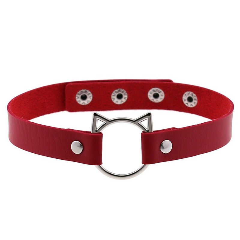 Damski czarny syntetyczny skórzany seksowny kołnierz z kociakiem Choker kołnierz z klamrą Goth alternatywny cienki gotycki naszyjnik nabijany ćwiekami Punk: Ciemne złoto