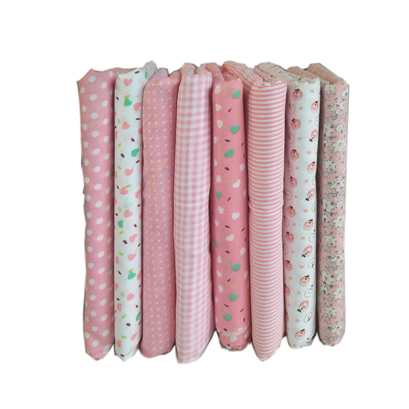 8pcs 25X25cm Kawaii Pink Plaid Polka Dot Stripe Cotton Printed Fabric Bundle Quilting Fabric For Patchwork Needlework DIY Cloth