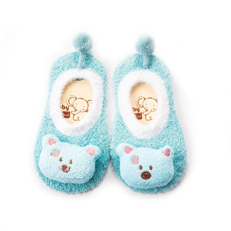 Patucos de punto antideslizantes para bebé, 1 par de zapatos para niño y niña de 0 a 5 años con estampado de animales suaves de dibujos animados de terciopelo Coral y calcetines para niño y niña: 04 / L