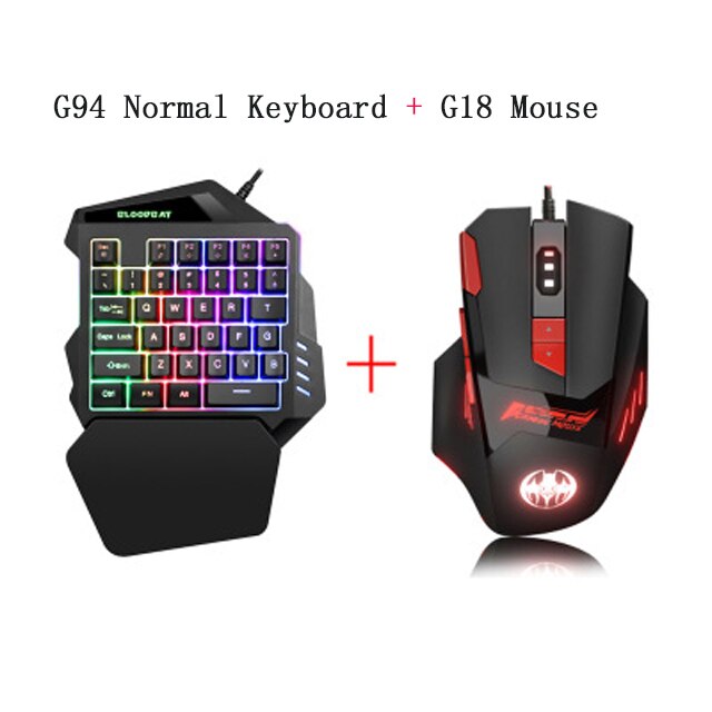 G94 USB Wired Single keyboard 35 keys keypad G18 6400DPI Mouse Combos One Handedly for Smart Mobile phone 7 Colors LED Backlight: G94 normal G18 combo