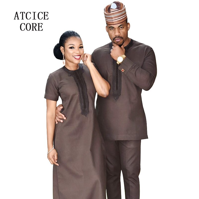 african clothing for Couple soft material dashiki african bazin riche embroidery top with pant T024 T025